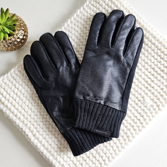 Calvin Klein Touchscreen Warm Black Gloves Logo On Knit Cuff Lined Interior XL - Picture 6 of 12